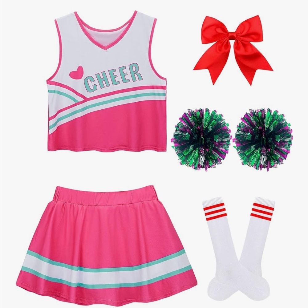 Cheerleader Costume for Girls, Cheer Uniform Dress Up Outfit with Accessories